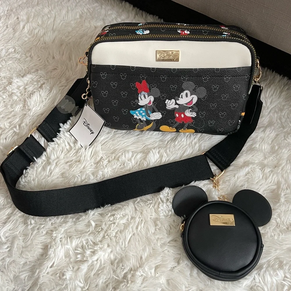 DISNEY mickey and minnie crossbody bag monogram with 2 zippered compartments - Picture 1 of 7